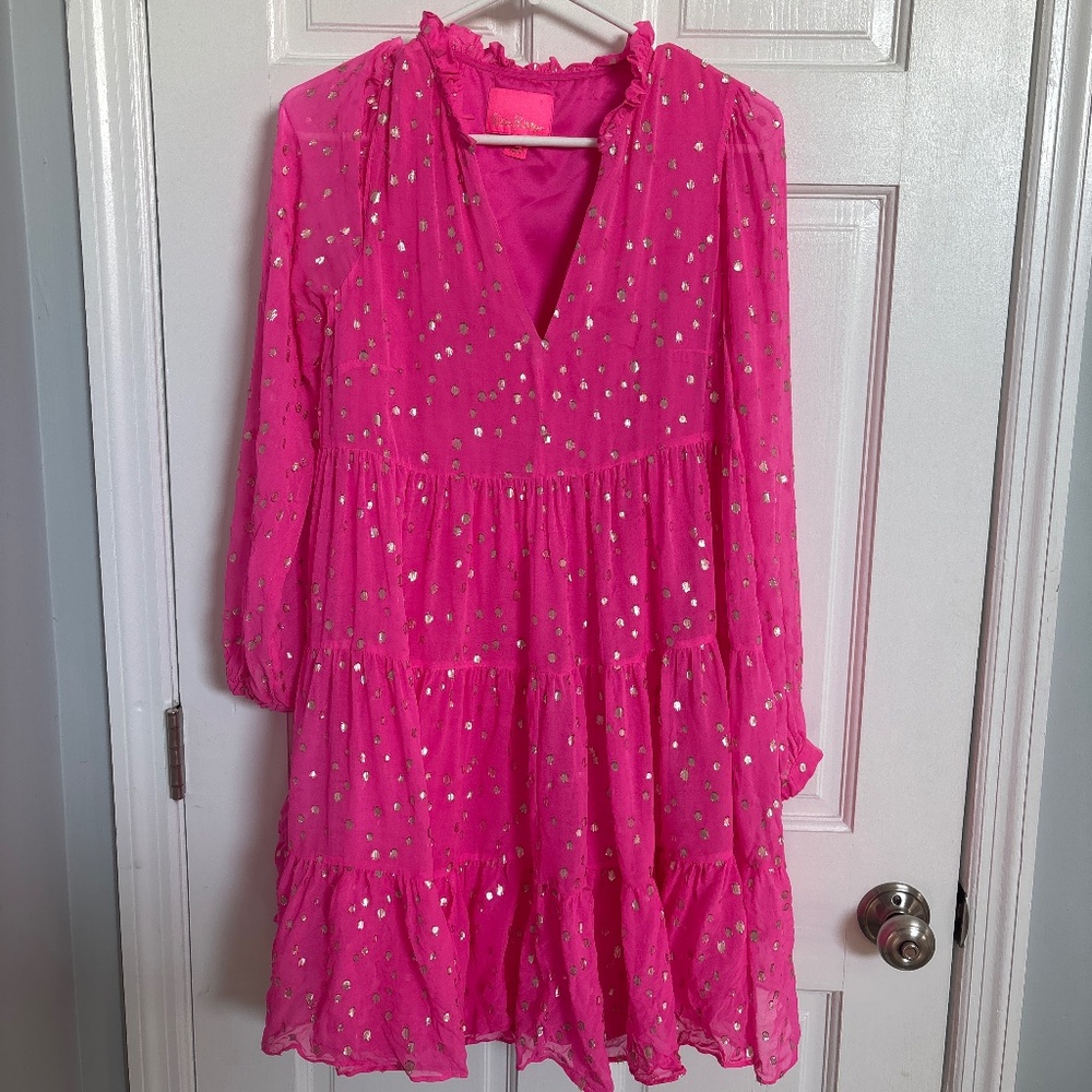 Bright pink and gold Lilly dress